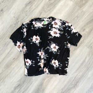 Honeydew Black Floral Oversized Short Sleeve Top